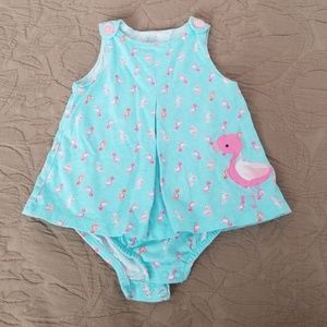 9mo Turquoise and Pink Flamingo Onesie Tank Dress